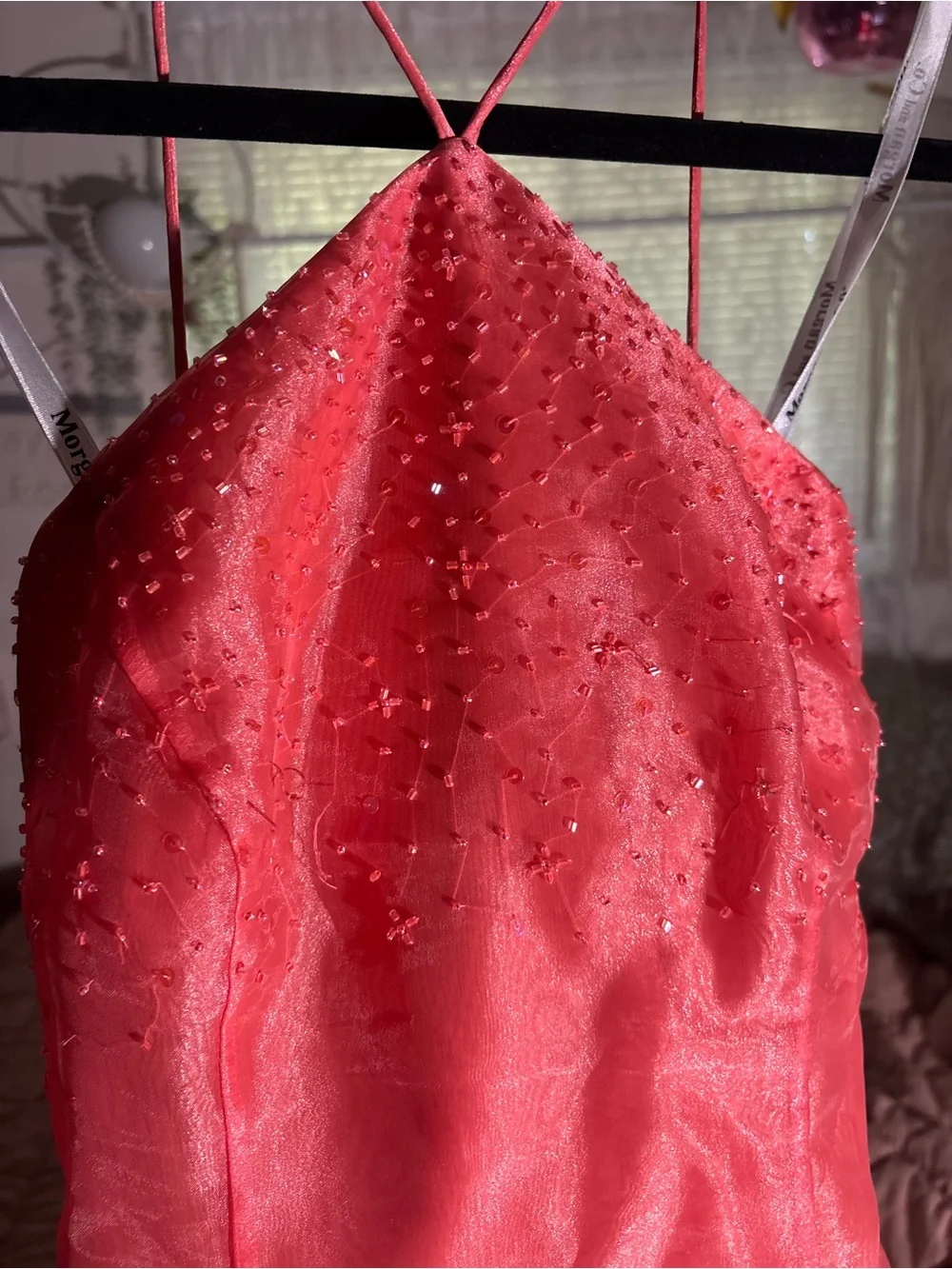 Morgan & Co. Coral Halter Prom Dress